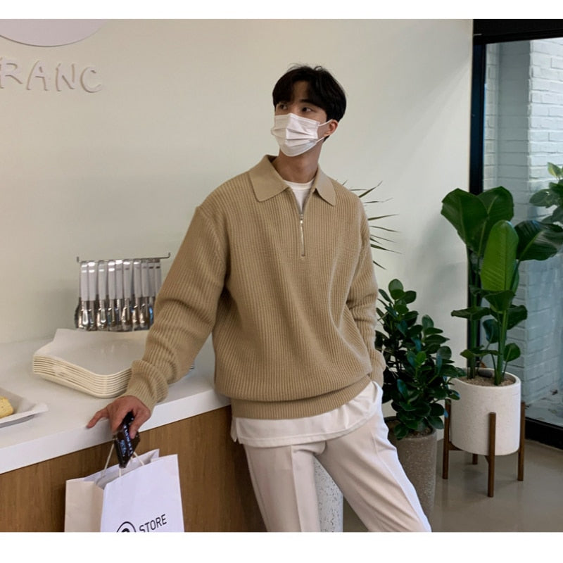 Korean Fashion Men Sweaters Chic Luxury Pullover Tops Mens Autumn Winter Vintage Loose Long Sleeve Kintted Sweater Streetwear