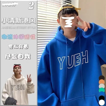 Fleece Hoodie Men Streetwear Y2K New Casual Loose Hoodies Harajuku Letter Print Sweatshirt Korean Fashion Unisex Hoodie Coat Men