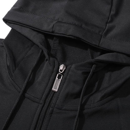 New Korean Fashion Men'S Summer Thin Breathable Hooded Cardigan Two Piece Set Outdoor Running Jacket Leisure Sports Suit