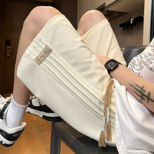 saferido 2024 Straight Casual Shorts Men Clothing Summer New Korean Oversized Solid Color Simple Drawstring Baggy Male Sweatpants Shorts