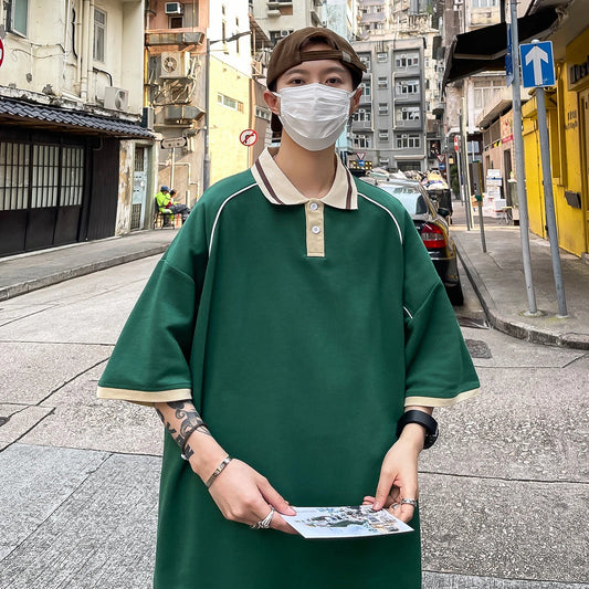 saferido Korean Style Man Polo Shirt Fashion Oversized Patchwork Short Sleeve Turndown Men's Shirts Fashion Streetwear Polos for Men