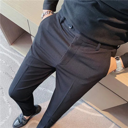 saferido Men Suit Pants Suit Pants Spring Fashion Casual Slim Business Suit Pants Wedding Party Men's Clothing Nine-point Trousers