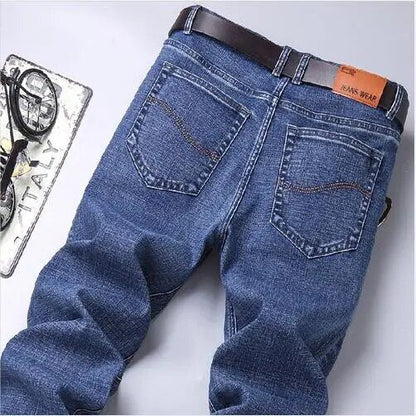 Fashion European American Style Stretch Men Jeans Luxury Men's Denim Pants Slim Straight Deep Blue Gentleman Size 28-38 Slacks