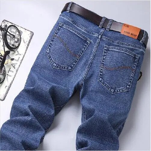 Fashion European American Style Stretch Men Jeans Luxury Men's Denim Pants Slim Straight Deep Blue Gentleman Size 28-38 Slacks