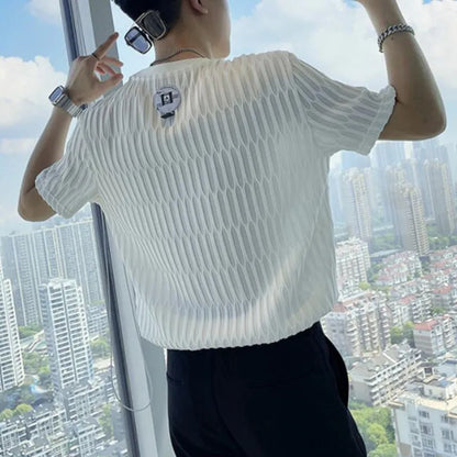 saferido British Style Men's Summer Casual Short Sleeve T-shirts/Male Slim Fit Plaid Loose Leisure T-shirt Plus Size S-4XL
