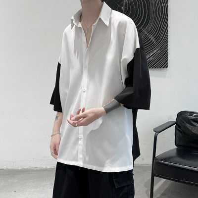 Summer Men Shirt Short Sleeve Solid Color Shirts For Man Vintage Harajuku Casual Oversized Blouses Fashion Men's Clothing