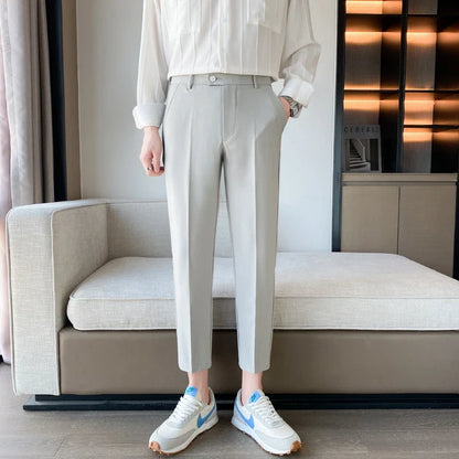 saferido  Korean Style Ankle Length Spring Men Dress Pants Stretched Simple Slim Fit Casual Office Trousers Formal Wear Hot Sale 36