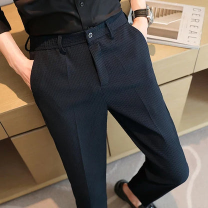 saferido Elastic Slim Men Suit Pants Spring High-quality Solid Color Full Length Pants Business Solid Color Casual Formal Trousers 29-38