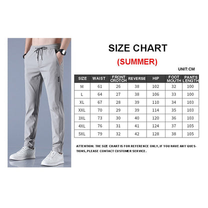 Men's Ice Silk Trousers Solid Color Mid-Waist Loose Breathable Straight-Leg Casual Pants Thin Quick-Drying Sports Pants