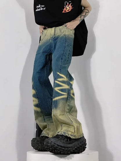 saferido American High Street Gradient Washable Old Jeans Men Loose Straight Sleeve Couple Pants Fashion Brand Premium Feel