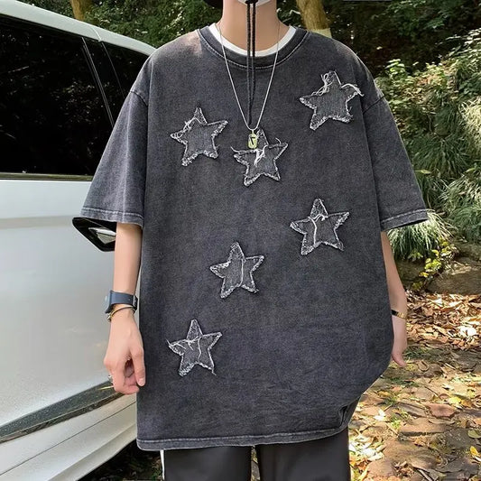 saferido Vintage Men's T-shirts Printed Ship Short Sleeve Tshirt Oversized Top Tee Shirt Man Clothes Punk Streetwear Male Clothing