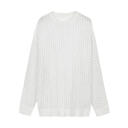 Mens Y2k Hollow Out Outfits See-Through Knit Shirts New Summer Fashion All-Match Casual Geometric Vintage Loose Smock Tops