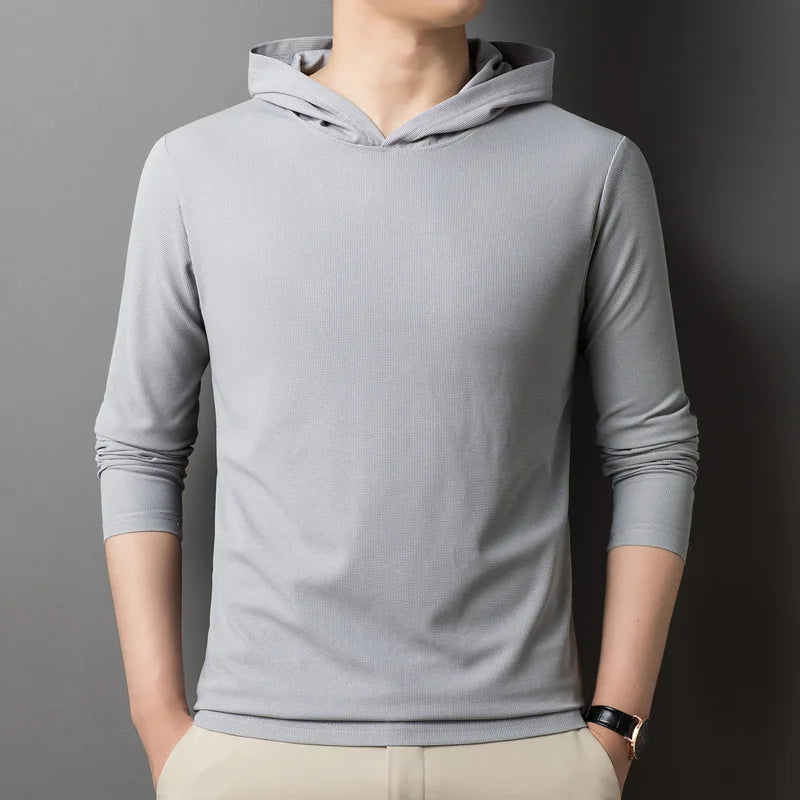 saferido Fashion Spring Autumn Thin Hoodies Men Pullover Sweatshirts Slim Hoodie Streetwear Mens Solid Color Casual Hooded Sweatshirts