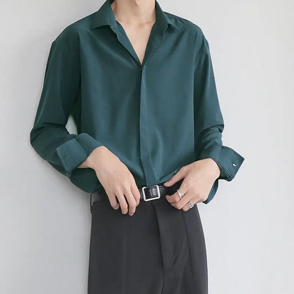 Men's Clothing Tops Sven Turn-down Collar Loose Simplicity Button Solid Fashion Formal Office Lady Casual Shirts Spring Summer