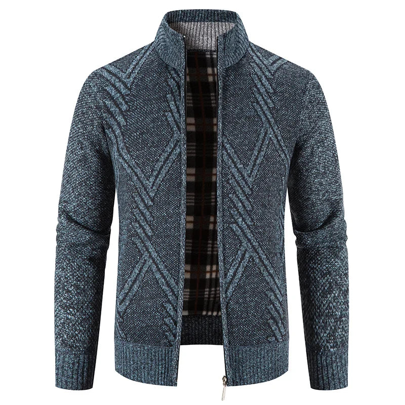 Autumn Winter Jacket Men Coats Casual Stand Collar Zip Solid Color Sweater Men Slim Fit Thick Warm Fleece Knitting Pullovers