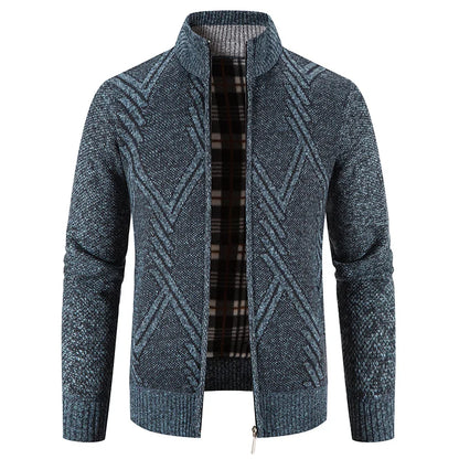 Autumn Winter Jacket Men Coats Casual Stand Collar Zip Solid Color Sweater Men Slim Fit Thick Warm Fleece Knitting Pullovers