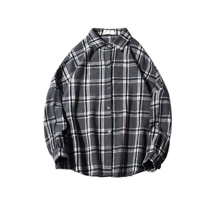 Flannel Harajuku Checked Plaid Shirt Long Sleeve Winter Y2k Streetwear Fleece Shirts Vintage Korean Fashions Clothes