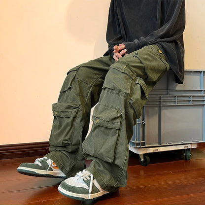 saferido Cargo Pants Multi-pockets Tooling Pant Harajuku Men's Vintage Loose Wide Leg Pants Streetwear Casual Hip-hop Mopping Trousers