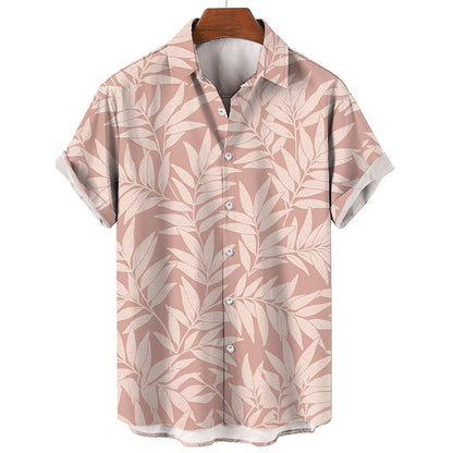 Summer Men's Clothing Plant Stripe Printing Casual Fashion Seaside Holiday Loose Short Sleeve Tops Mens Hawaii Shirts For Men