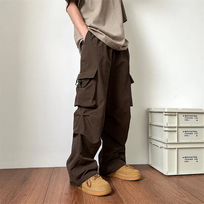 saferido Summer Thin Pants Men Fashion Pocket Cargo Pants Men Japanese Streetwear Hip-hop Loose Straight Pants Mens Oversized Trousers