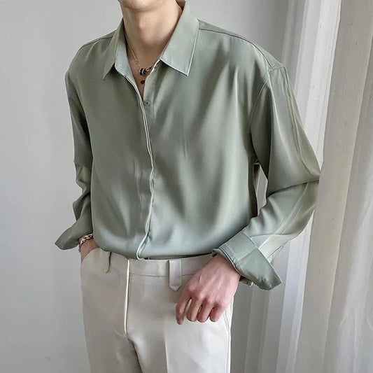 Luxury Spring Clothing Men's Casual Turn Down Collar Texture Shirts Vintage Buttons Solid Color Long Sleeve Leisure Clothes