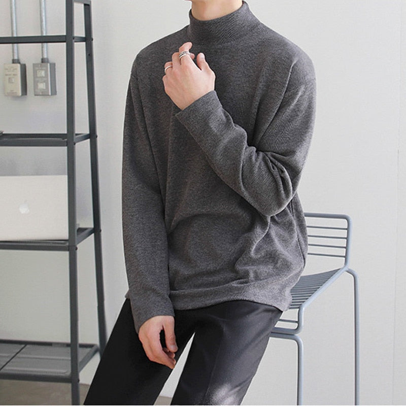 Spring Autumn Winter Solid Casual Plush Turtleneck Men's Loose Bottom Double Faced Velvet Sweater Simple Warm BigSize