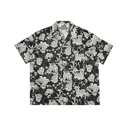 saferido New Summer Original Hawaii Vacation Short-sleeved Shirt Men Korean Black White Printed Tee Shirt Tops Man Casual Clothing Blouse