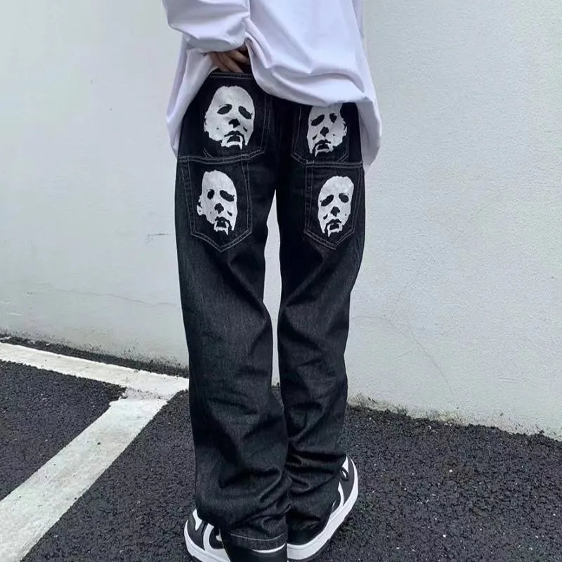 Embroidery heavy industry jeans couple summer trend hip-hop high street American style y2k new brushed loose straight-leg pants