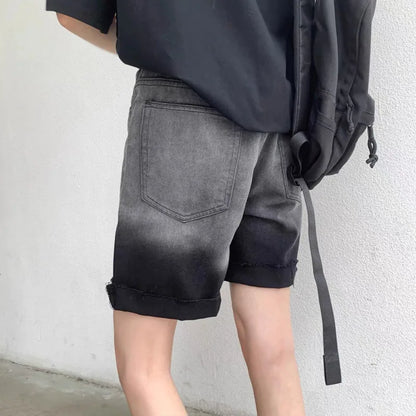 saferido Summer Gradient Denim Shorts Men's Fashion Retro Denim Shorts Mens Streetwear Korean Loose Hip-hop Straight Denim Shorts Men