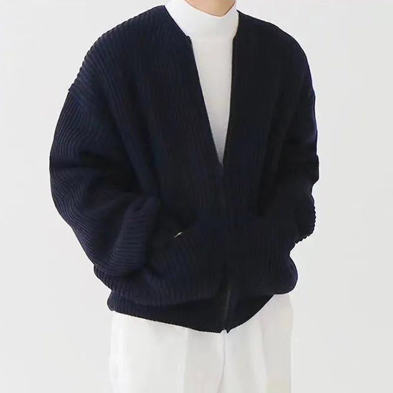 Autumn Knitted Long Sleeve Sweater Men Fashion Cardign Knitwear Slim Fit Men's Clothing New Pocket Warm Zipper Tops Male