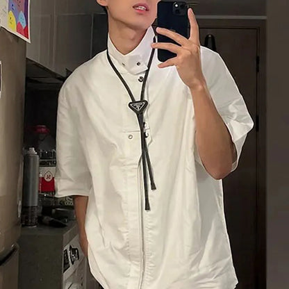 saferido Korean Functional Shirts Men's Spring Summer Zipper Shirt Top Trendy Street Original Design Niche Stand-up Collar Chemise Homme