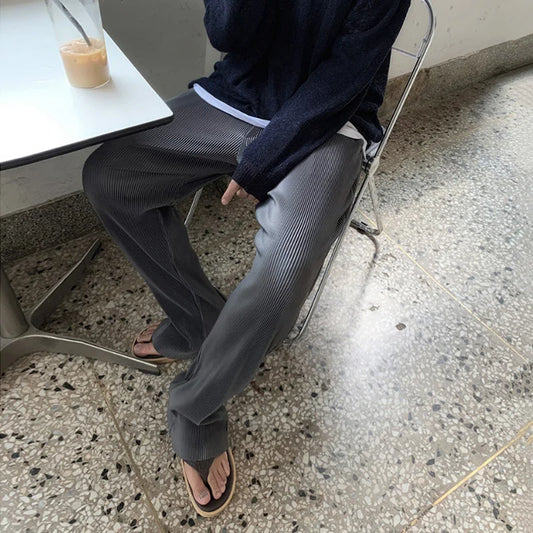 saferido Summer Pleated Pants Men Fashion Gray Black Ice Silk Pants Men Streetwear Korean Loose Straight Pants Mens Baggy Trousers M-3XL