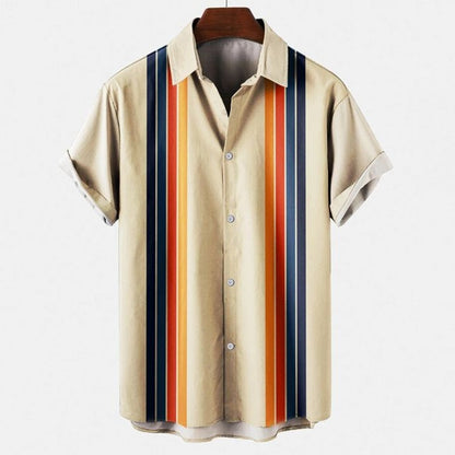 Mens Hawaiian Shirts Harajuku Summer Fashion Short Sleeve Button Stripe Print Loose Casual Beach Vacation Aloha Shirt Dazn Man