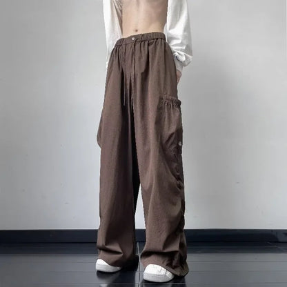 saferido Japanese Casual Loose Pocket Trendy Drawstring Ankle Tie Workwear Pants Versatile Wide Leg Mop Pants Spring Autumn New Style