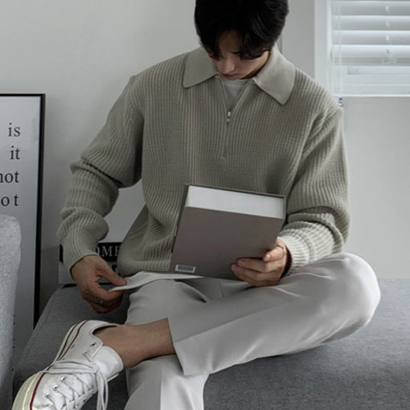 Korean Fashion Men Sweaters Chic Luxury Pullover Tops Mens Autumn Winter Vintage Loose Long Sleeve Kintted Sweater Streetwear