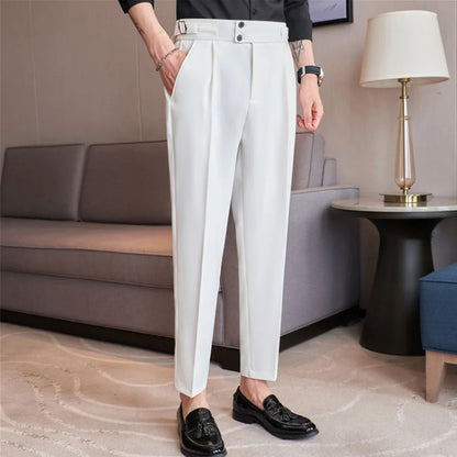 saferido British Style Simple High Waist Casual Pants Slim Solid Suit Trousers Pantalon De Travail Pour Homme Business Korte Homme 3XL