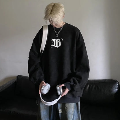 saferido High Street Men Sweatshirt Angel Wing Graphic Printed Gothic Style Pullover Sweatshirts Oversize Baggy Hip Hop Round Neck Hoodie