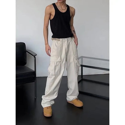 saferido Japanese cityboy heavy cotton overalls wide leg pants European and American street high waist slim hiphop big mouth bag fashion