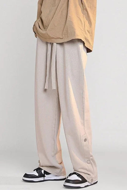 saferido Breasted Design Slit Men's Casual Pants Spring And Autumn Sports Wide-leg Trousers Four Seasons Solid Color Men's Work Pants