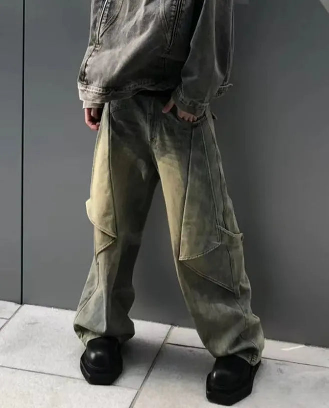 saferido American High Street Variable Trouser Shape Micro Flare Jeans Men's High Waist Loose Draping Wide Leg Floor Dragging Long Pants
