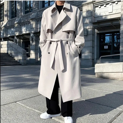saferido British Style Trench Men Solid Double Breasted Oversize Long Coats Stylish Outwear Hombre Korean Style Streetwear BF Windbreaker