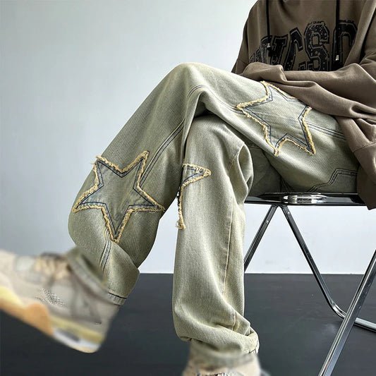 saferido Vintage Men's Trendy Jeans American Premium Simple Casual Pants Fashion Street Male Straight Pants Fashionable Peplum Clothing