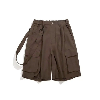 Summer Street Mens Two Piece Set Retro Striped Pocket Shirt+casual Wide Leg Tooling Shorts Sets Japanese College Couple Set
