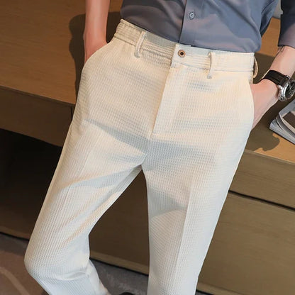 saferido Elastic Slim Men Suit Pants Spring High-quality Solid Color Full Length Pants Business Solid Color Casual Formal Trousers 29-38