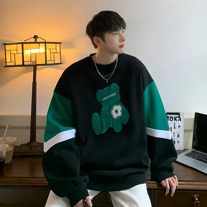 Green Bear Men‘s Sweatshirts Fashion Brand New Streetwear Pullovers Korean Style Unisex Hoodies Loose Male Clothing