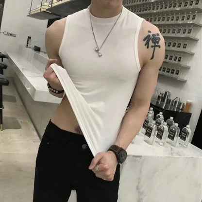 saferido Summer Vest Men's Trend Tight Stand Collar Sleeveless Sexy T-shirt Top American Slim Fitness Stretch I-word Vest Bottoming Shirt