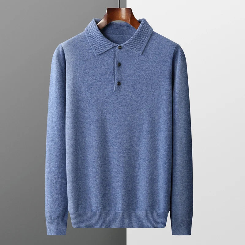 men's lapel pullover long sleeve POLO neck sweater loose top business casual knit bottoming shirt