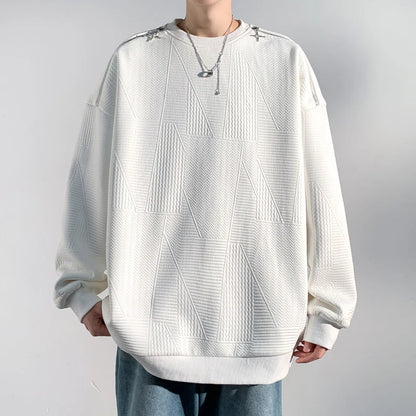 saferido Solid Color Classic Casual Sweatshirt Korean Loose Large Size Unisex Style Couple Round Neck Tops College Style Long Sleeve Tops