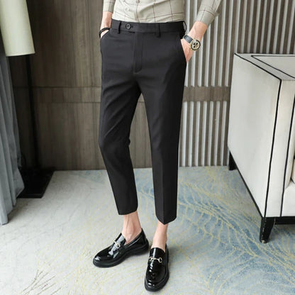 saferido New High-quality British Style Business Casual Slim Suit Trousers Men's Small Feet Nine-point Pants Solid Color All-match 29-36