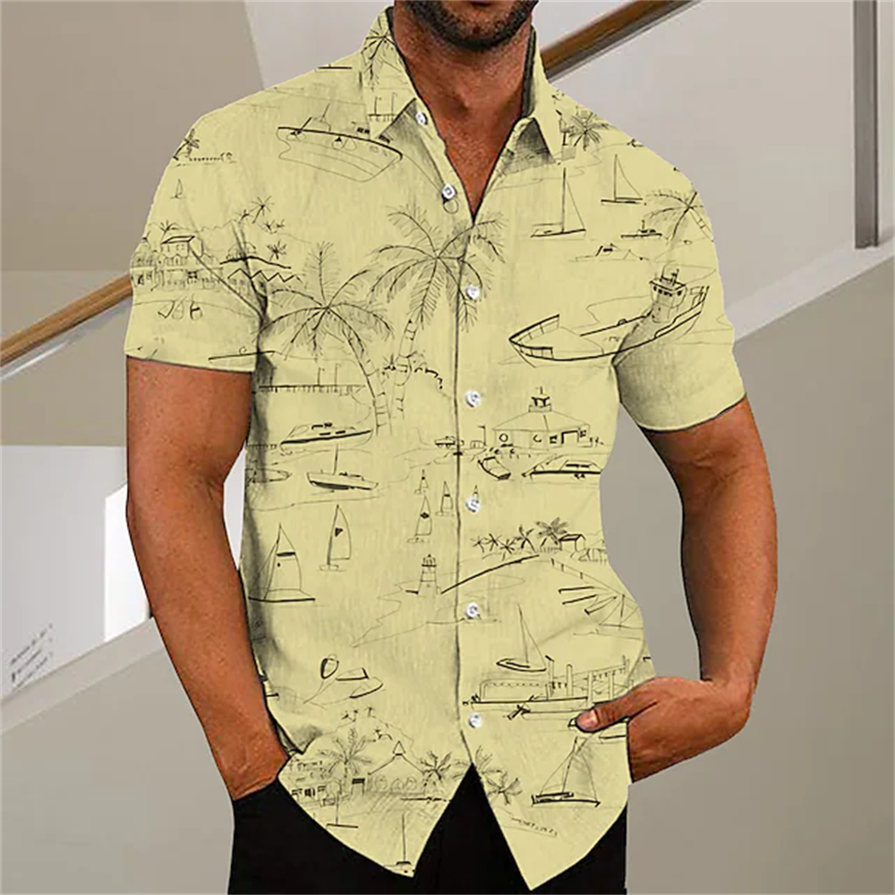 Men's Hawaiian Shirt Short Sleeve For Men 3D Coconut Tree Printing Blouse Tops Casual Oversized Tee Shirt Men Clothing